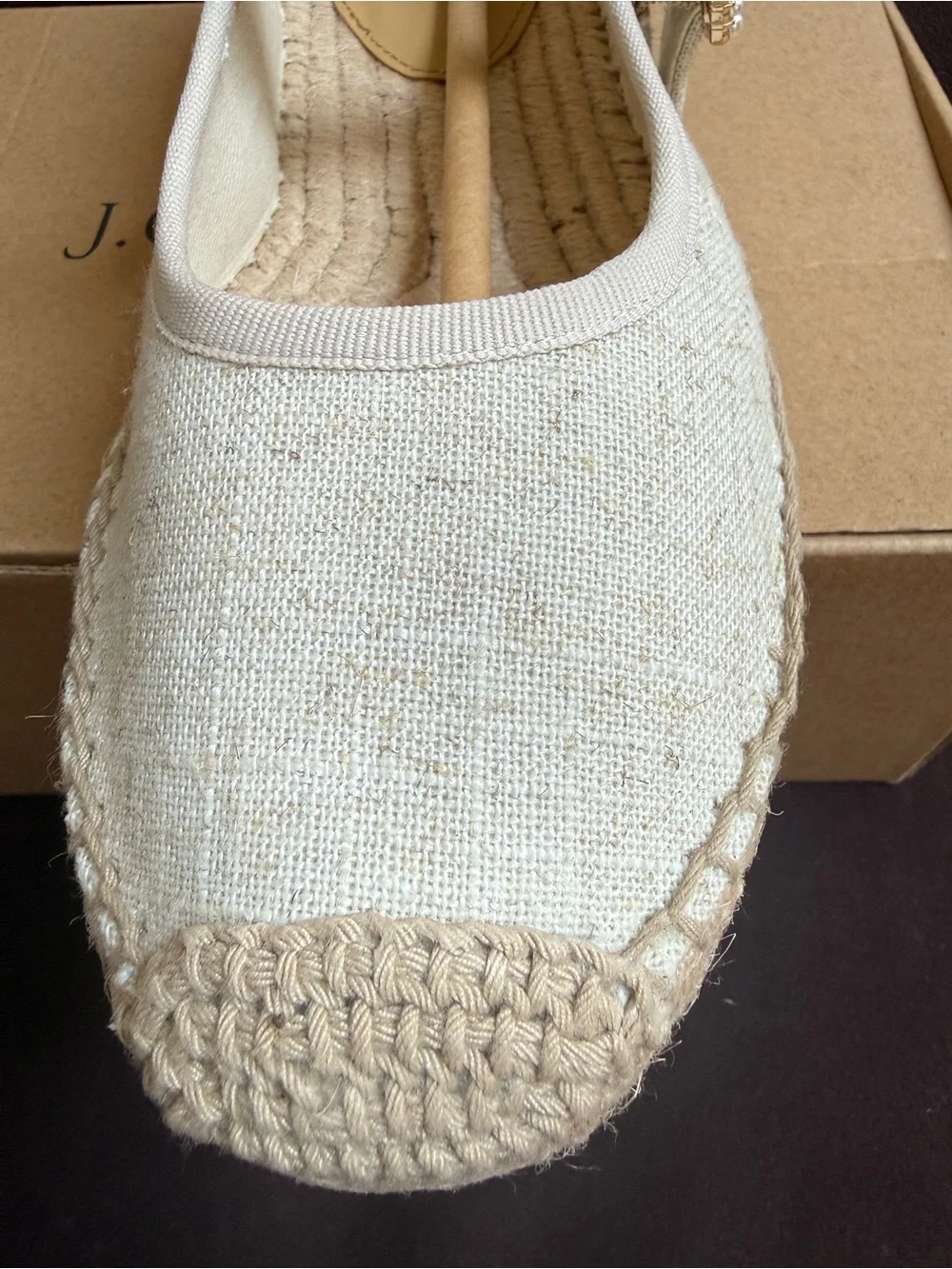 J.Crew Women’s Cream Espadrille Mary Jane Flats with Pearl Buckle size 6